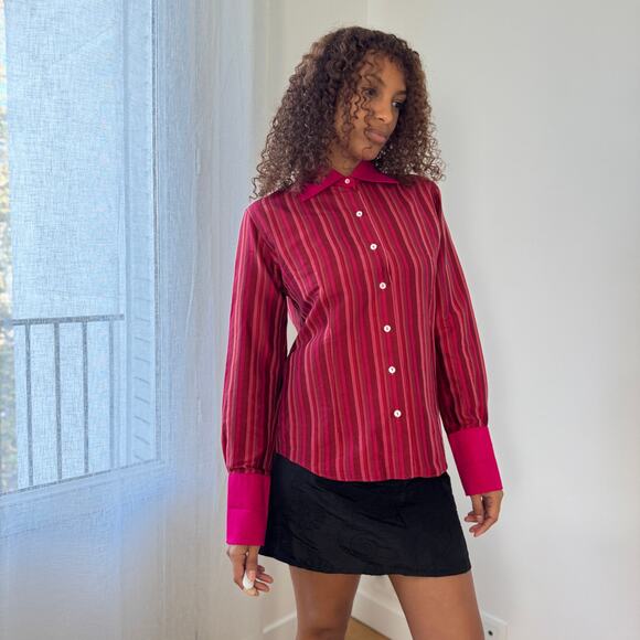 Vintage Italian fuchsia striped silk blouse (Medium) - Picture 5 of 7